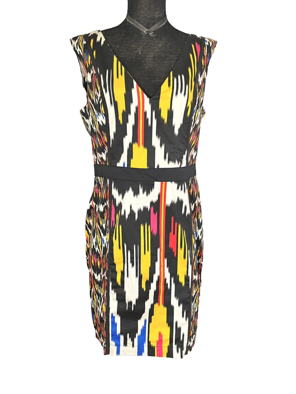 French Connection Ikat Sheath Dress Multicolor Full Zip Back  XL US 12 Clubwear